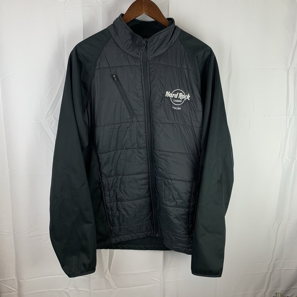 Hard Rock Tulsa Port Authority Full Zip Windbreaker‎ Fleece Sz XL Black Mens